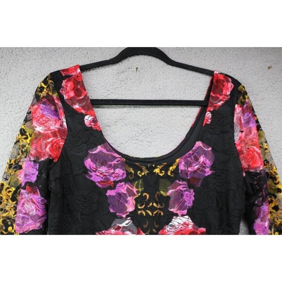 Venus 3/4 Mesh Sleeves Lace Sheer Floral Bodycon Dress-Large-Whimsigoth-Lined - Picture 6 of 13